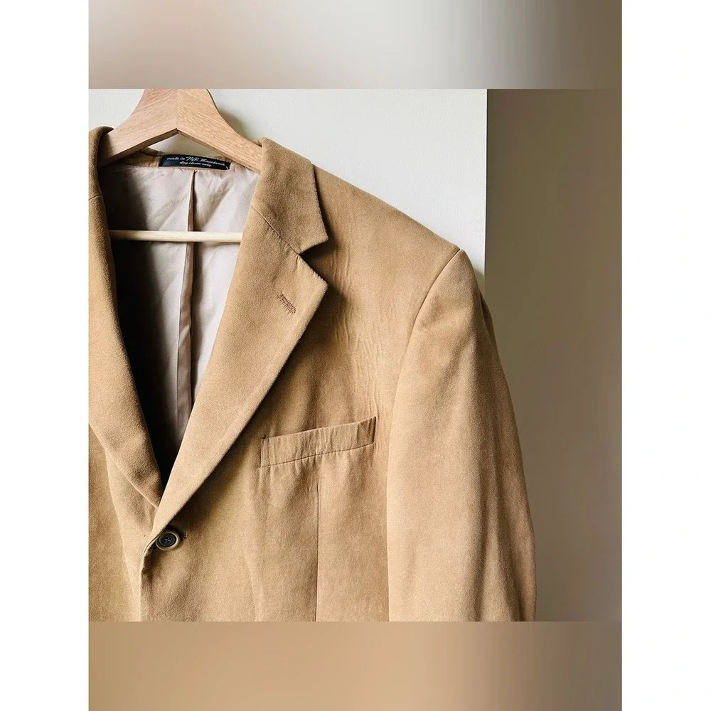 Andrew Fezza Fusion Mens Vintage 90s Y2K Camel Tan Suede Blazer Sport Coat 42R